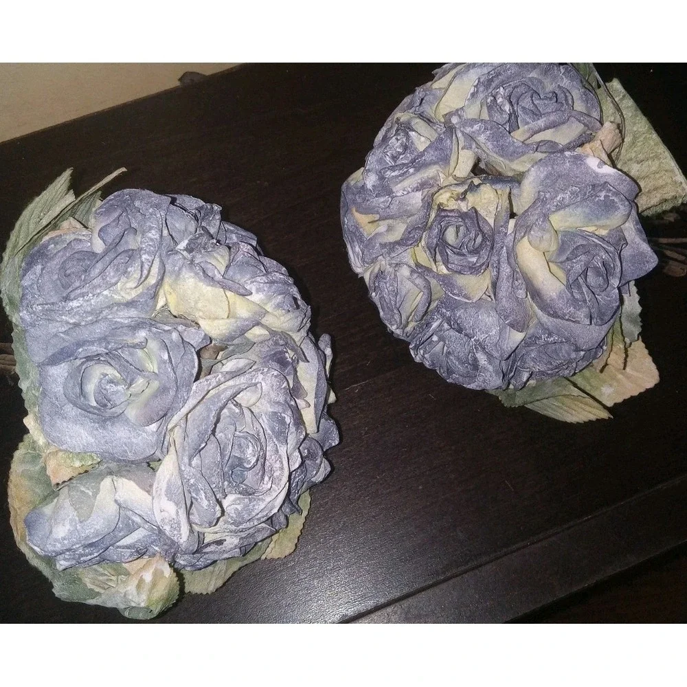2‎ Artificial Vintage Dusty Blue Roses Wedding Bouquet Bridesmaid Home Decor